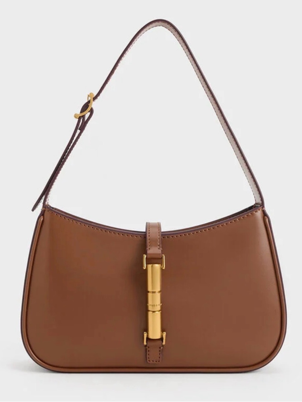 Charles & Keith Cesia Metallic-Accent Shoulder Bag - Chocolate